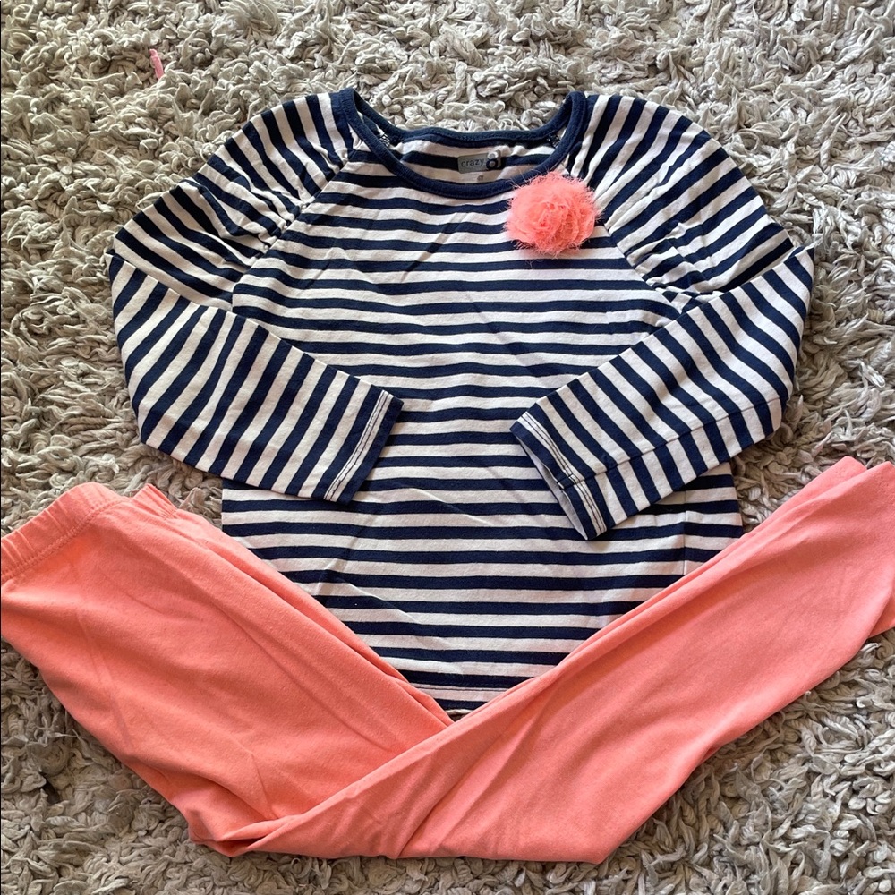 2016 Crazy 8 Blossom Stripe Tee & Leggings Outfit, Size 4T